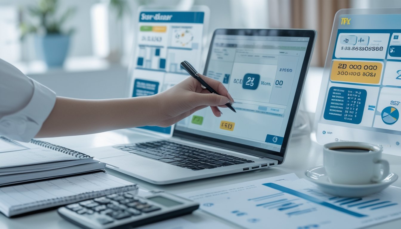 Seseorang sedang menganalisis data permainan togel 2D di meja kerja dengan laptop dan alat tulis.