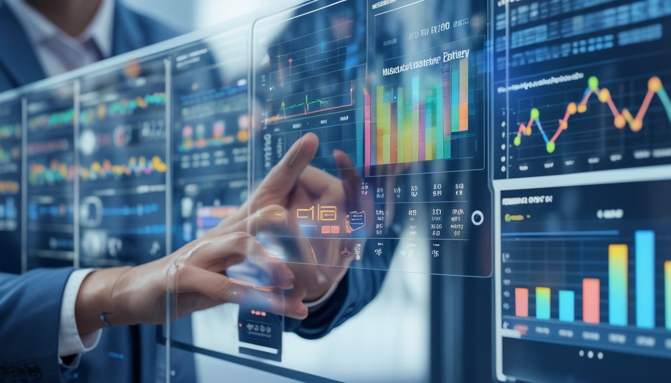 Seorang profesional bekerja dengan layar digital yang menampilkan grafik dan data angka untuk analisis permainan togel 4D modern.