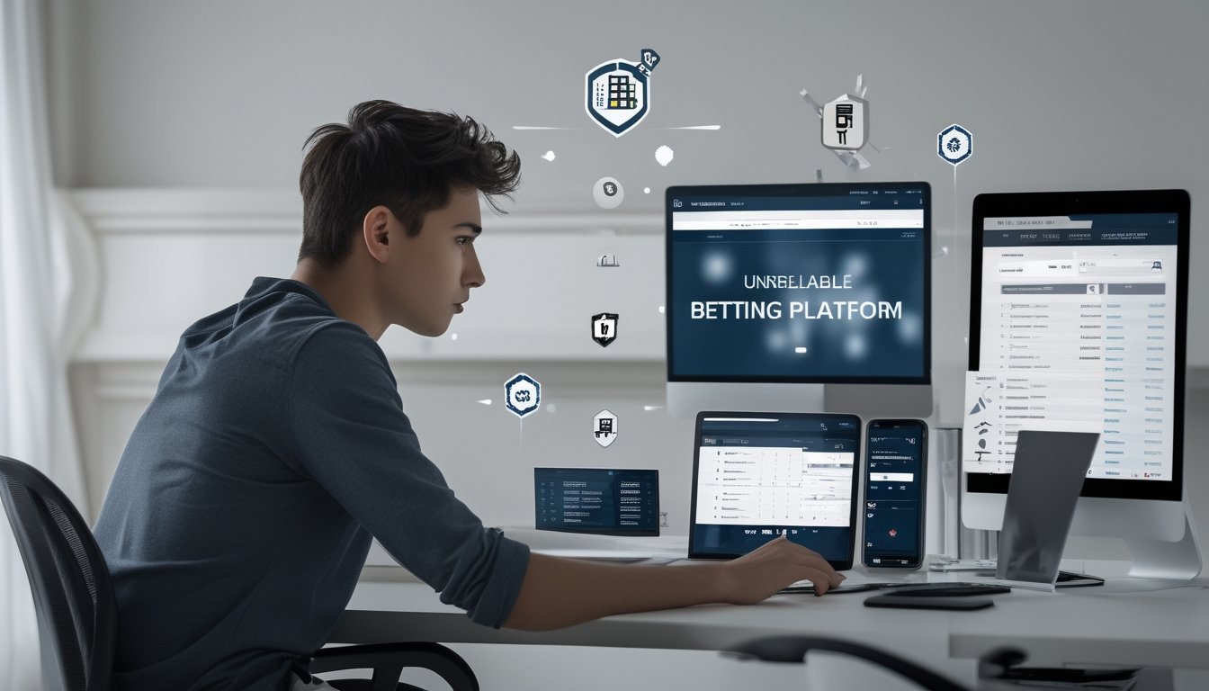 Seseorang duduk di meja dengan laptop dan ponsel, terlihat fokus dan waspada saat melihat layar yang menampilkan situs taruhan online.