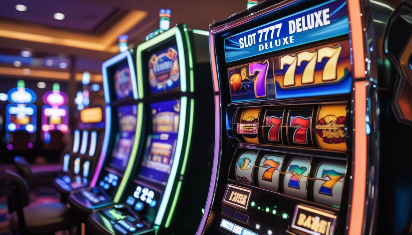 Dua mesin slot berdampingan di kasino, satu bergaya modern dengan warna cerah dan satu bergaya retro dengan gulungan klasik.