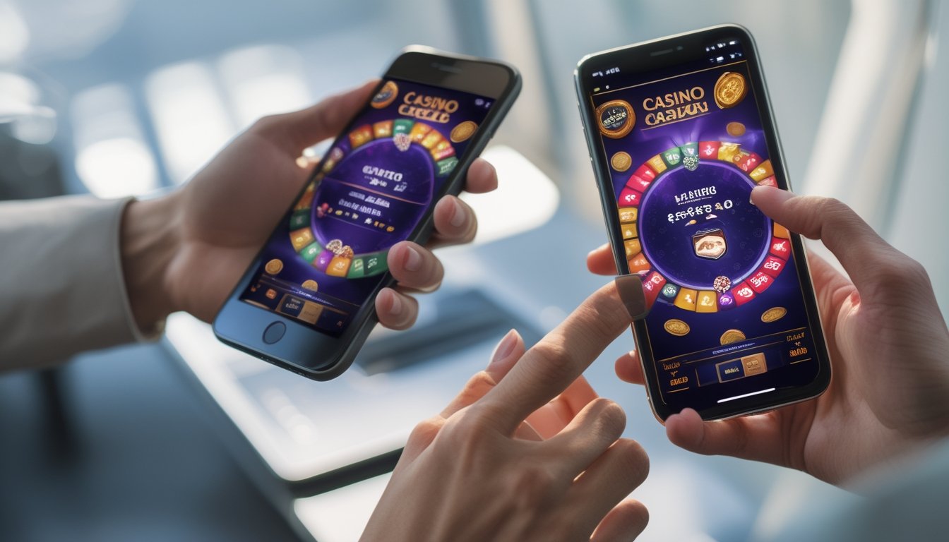 Seseorang sedang bermain kartu gores kasino langsung di ponsel Android dan iPhone.