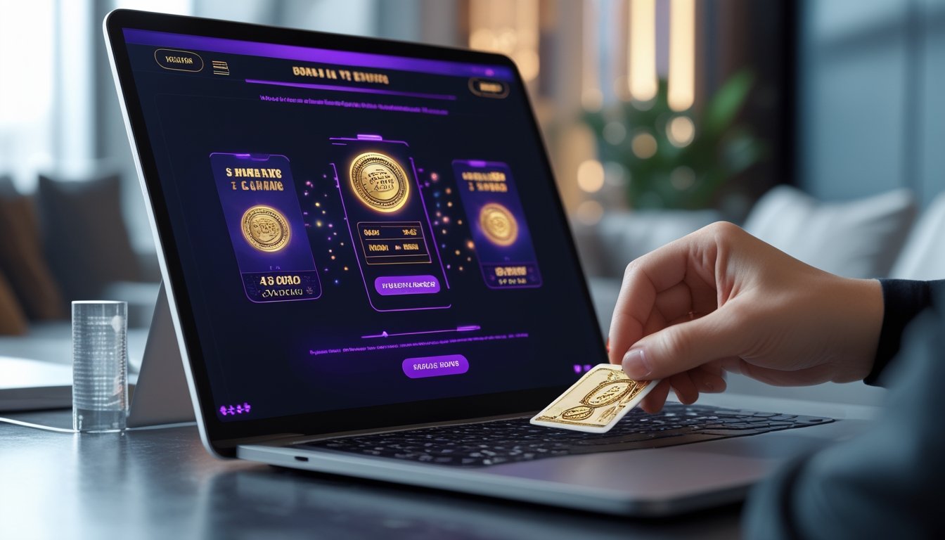 Seseorang menggunakan laptop untuk bermain kartu gosok kasino online dengan suasana ruangan yang modern dan nyaman.