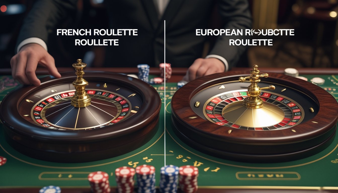 Dua roda roulette di meja kasino dengan keripik dan tangan dealer yang sedang memasang taruhan.