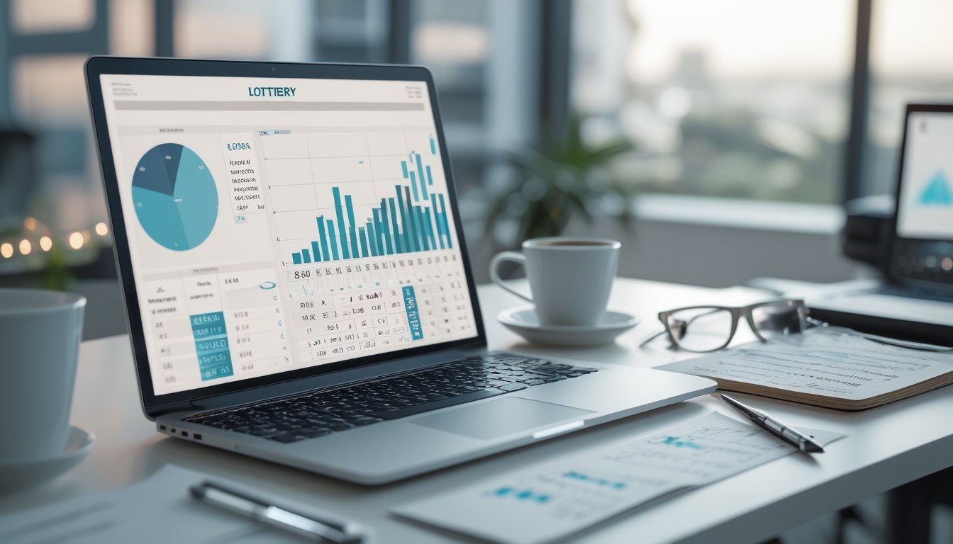 Meja kerja dengan laptop, catatan, dan alat tulis yang digunakan untuk analisis data angka togel.