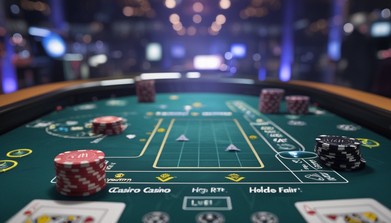 Meja kasino langsung online dengan kartu poker dan chip, menunjukkan suasana permainan yang profesional dan menarik.