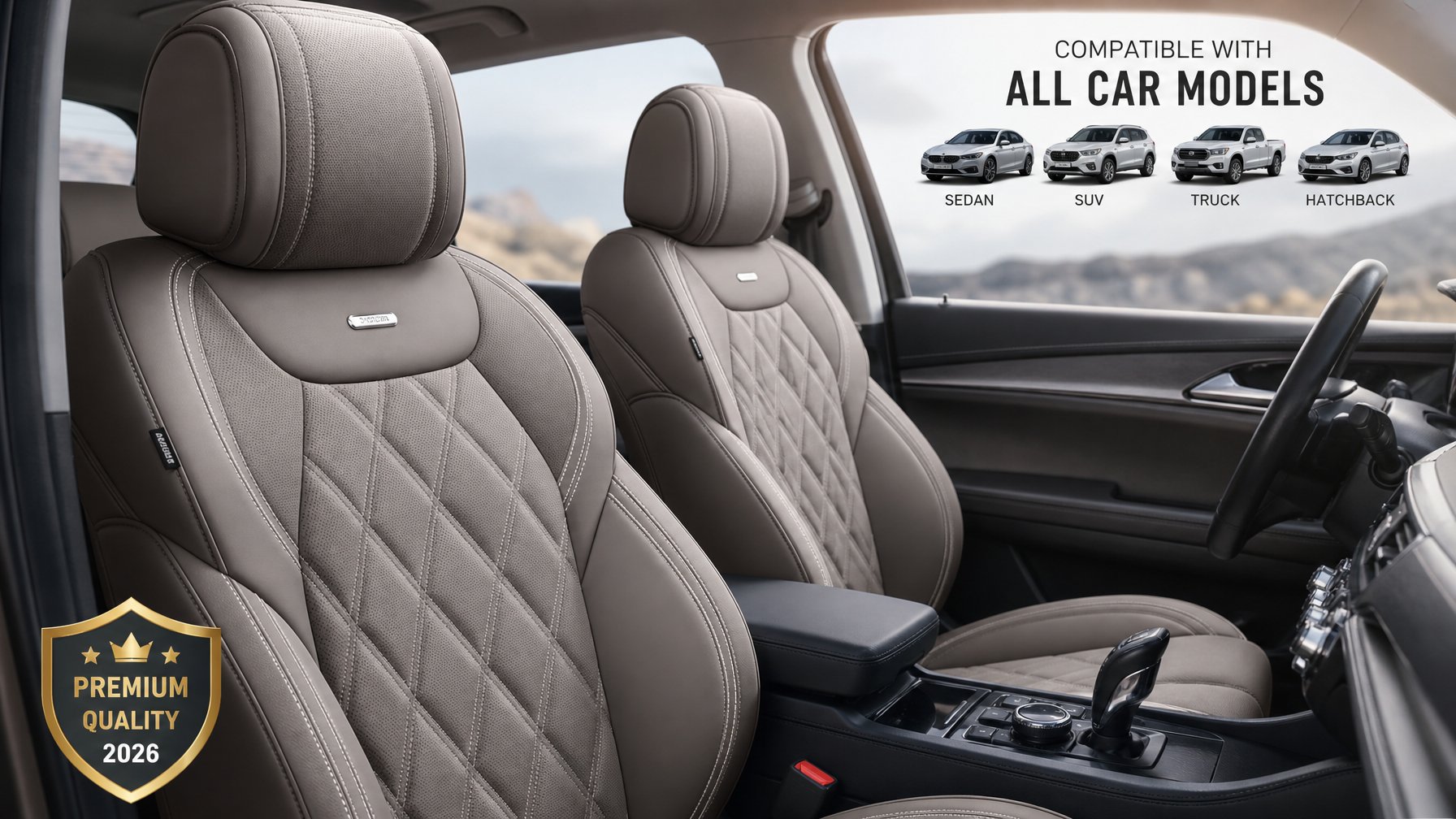Interior mobil dengan cover jok terbaru yang nyaman dan terbuat dari bahan berkualitas tinggi.