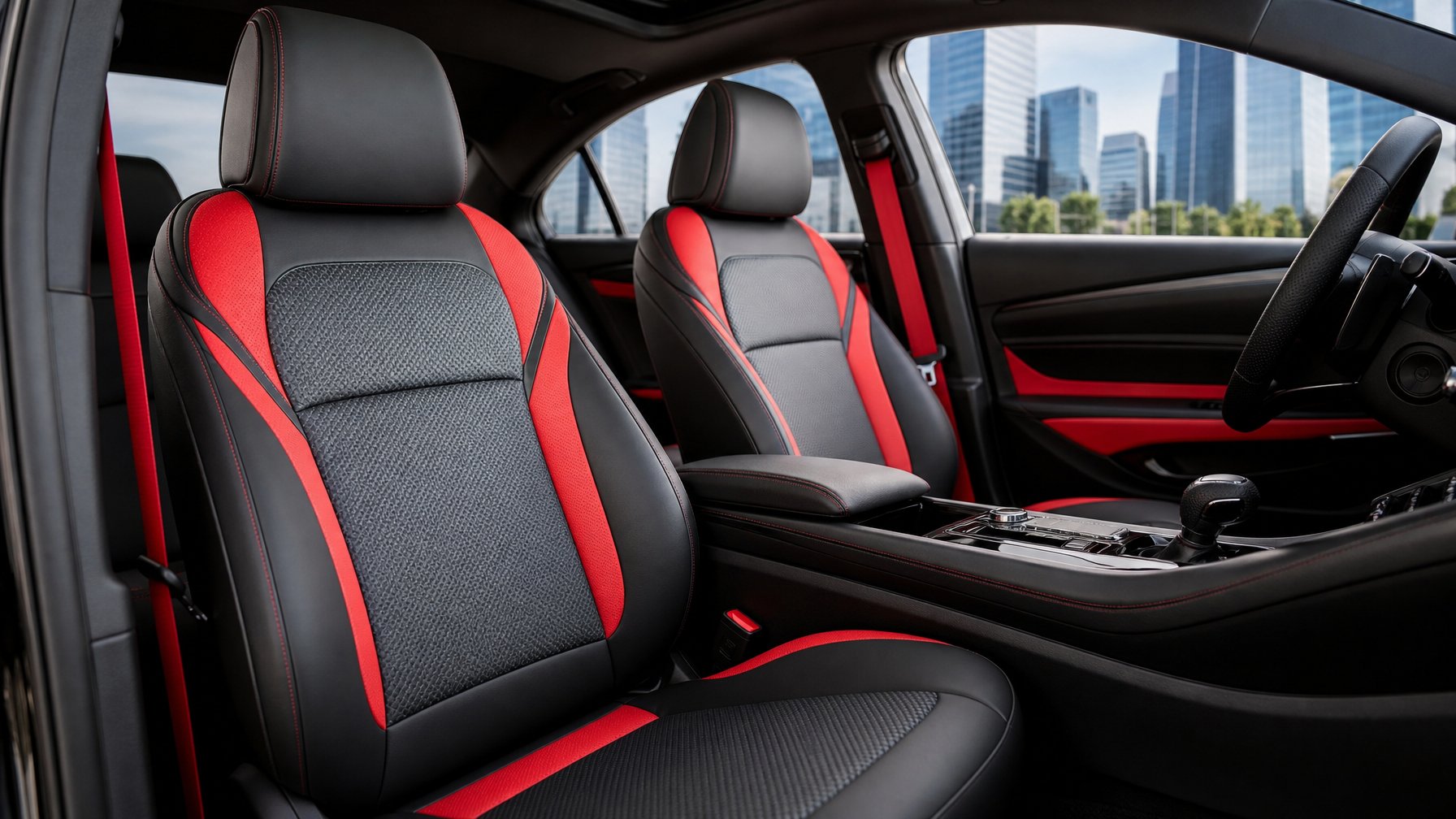 Interior mobil dengan cover jok terbaru model sporty dan modern tahun 2026.