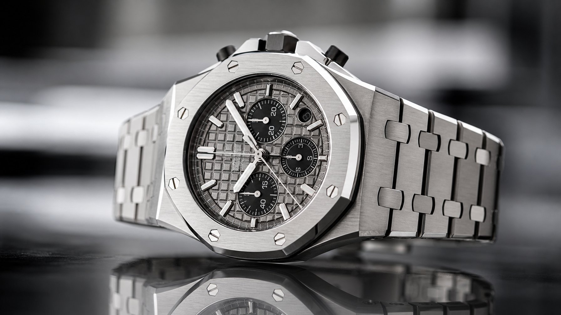 Gambar jam tangan mewah Audemars Piguet Royal Oak Offshore Chronograph 2026 dengan desain sport dan detail yang rumit.