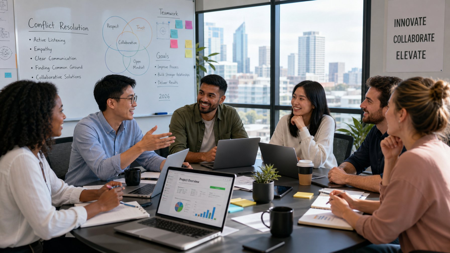 Sekelompok orang sedang berdiskusi bersama di ruang kantor modern, menunjukkan suasana kolaborasi yang harmonis dalam tim kerja startup.