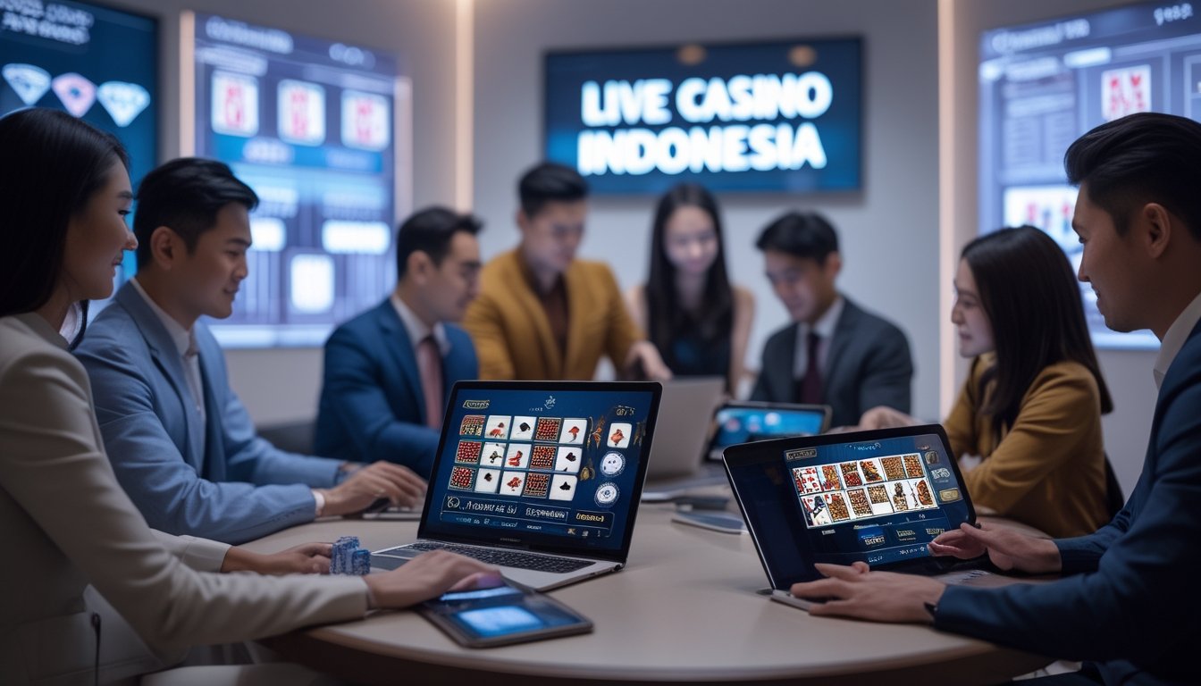 Orang-orang menggunakan perangkat digital untuk bermain permainan kasino langsung secara online di lingkungan yang aman dan nyaman.