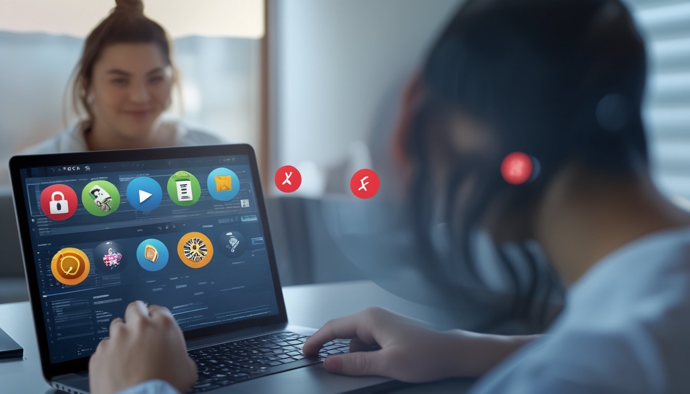 Seseorang menggunakan perangkat digital di lingkungan yang menunjukkan perbedaan antara platform hiburan online legal dan situs judi ilegal.