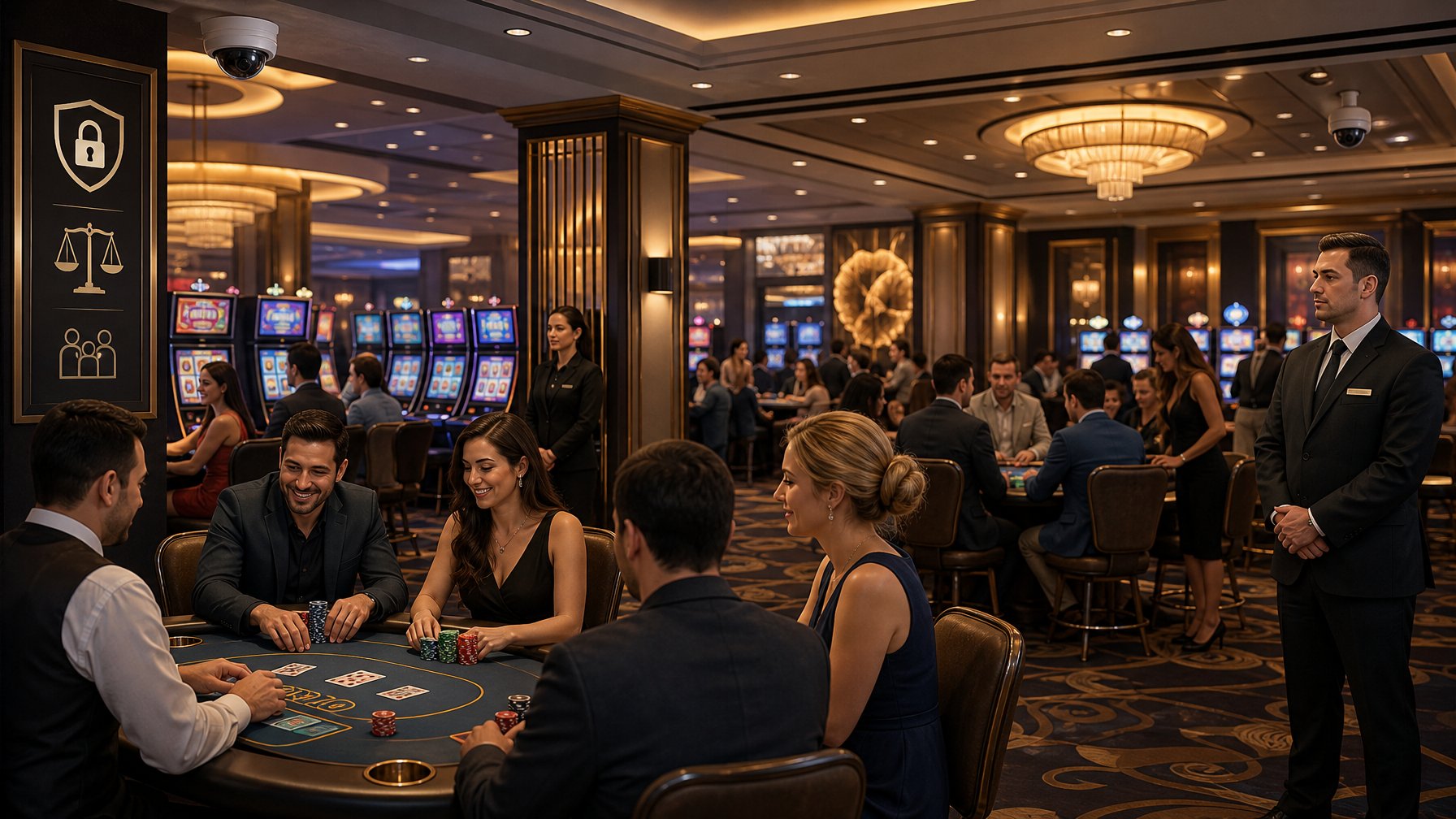 A Casino Interior With Players Enjoying Games Under The Watchful Eyes Of Security Staff, Conveying A Safe And Fair Gambling Environment.