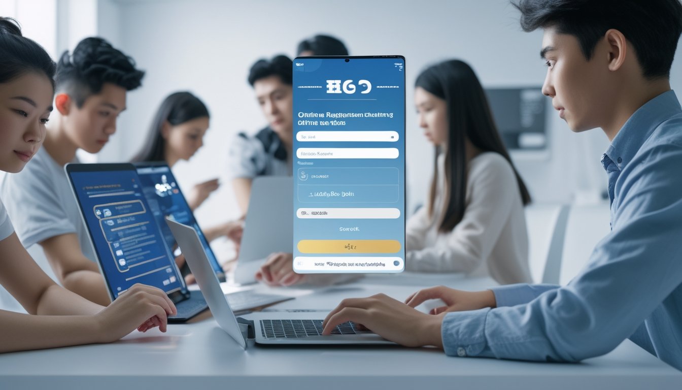 Beberapa orang menggunakan perangkat digital untuk mendaftar dan masuk ke platform online dengan cepat dan mudah.