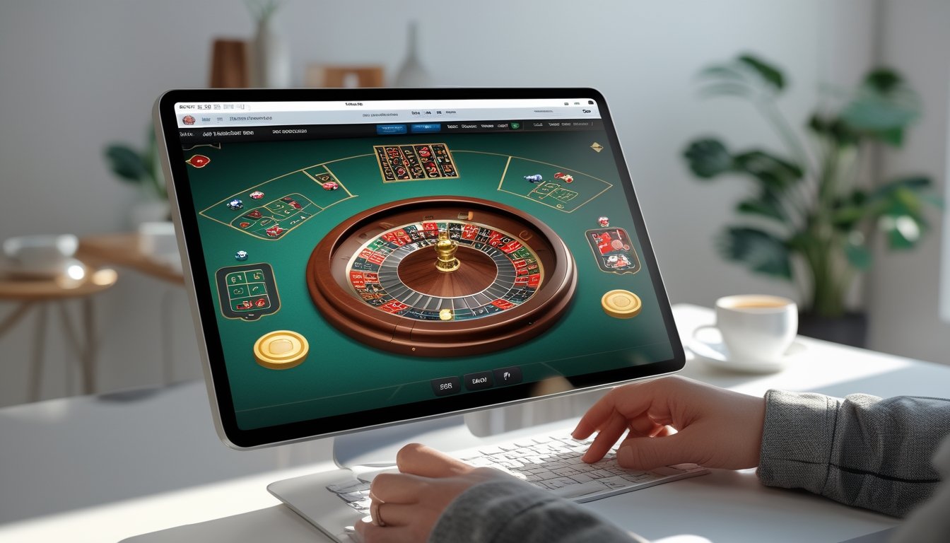 Antarmuka permainan baccarat online yang modern dan responsif ditampilkan di layar komputer atau tablet.