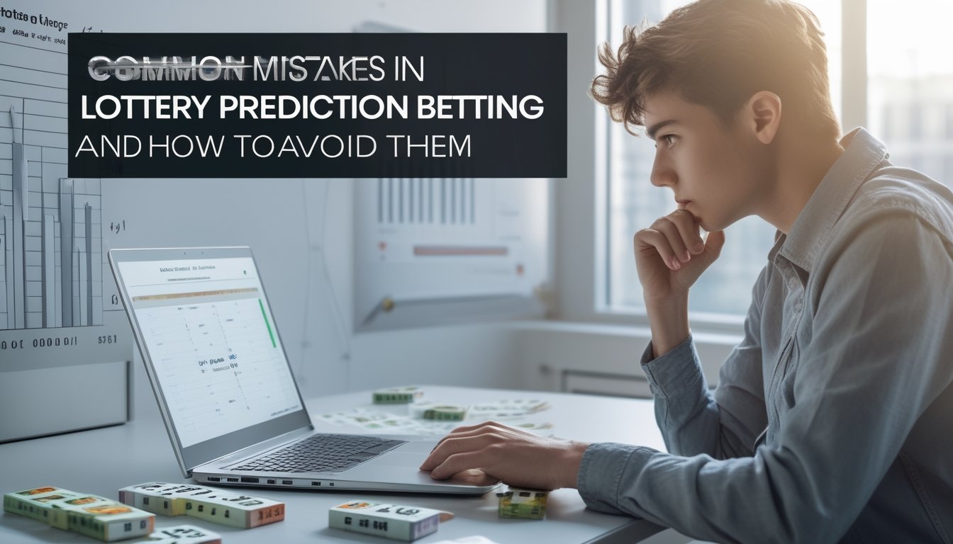 Seseorang duduk di meja dengan laptop dan tiket lotere, terlihat fokus memeriksa data dan catatan untuk menghindari kesalahan dalam taruhan prediksi togel.