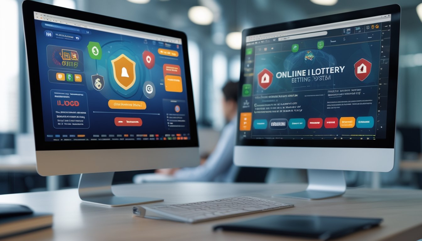 Dua layar komputer berdampingan menunjukkan perbedaan antara sistem taruhan togel online resmi dan tidak resmi di sebuah ruang kerja modern.