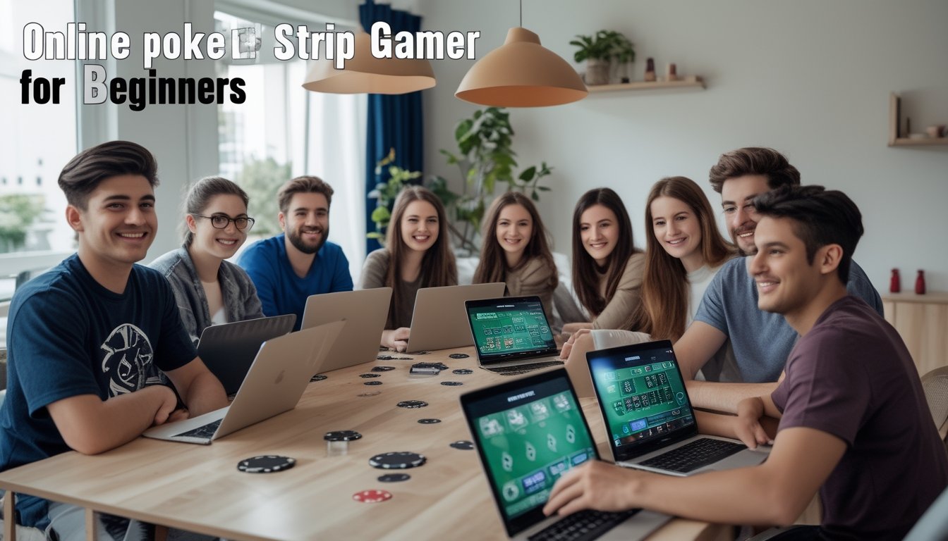 Sekelompok orang muda duduk bersama di meja dengan laptop dan tablet, bermain poker online dalam suasana yang ramah dan aman.