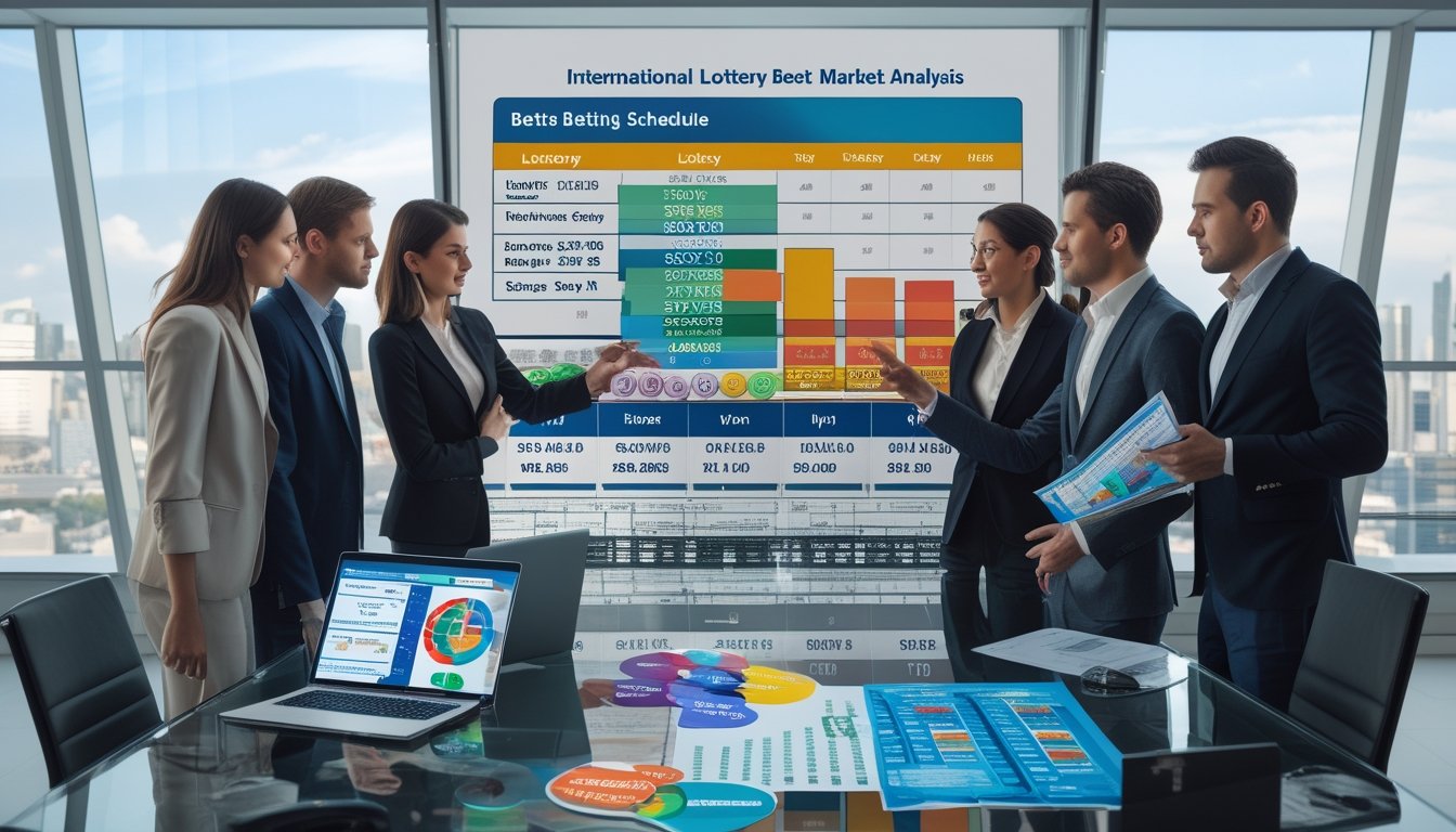 Sekelompok profesional sedang berdiskusi di ruang kantor modern dengan grafik dan data di layar dan meja.