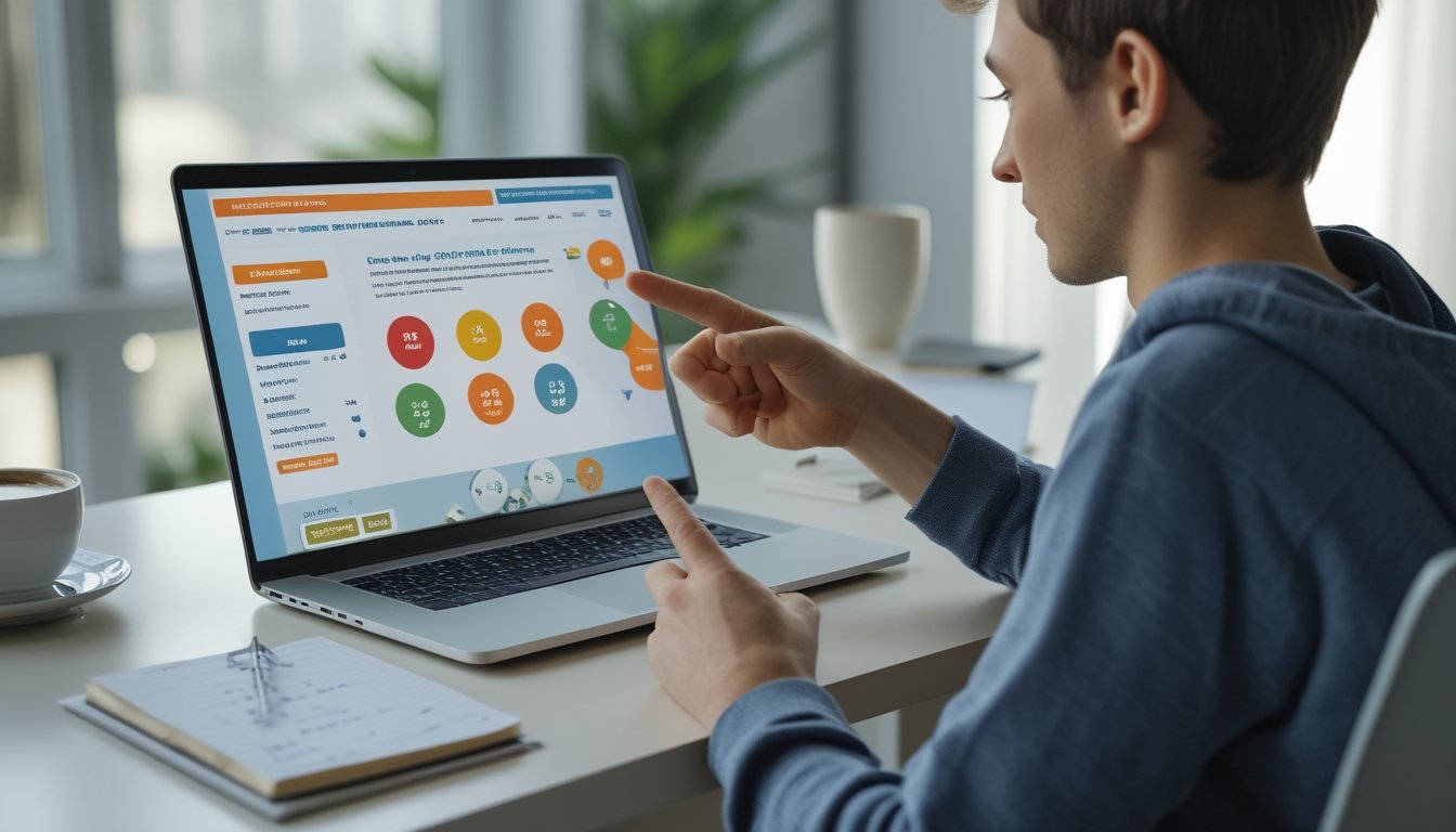 Seseorang muda duduk di meja dengan laptop dan ponsel, sedang belajar memasang taruhan togel online dengan fokus.