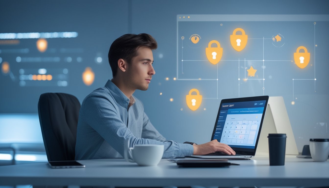 Seseorang duduk di meja dengan laptop, memeriksa situs taruhan togel online yang aman dan terpercaya.