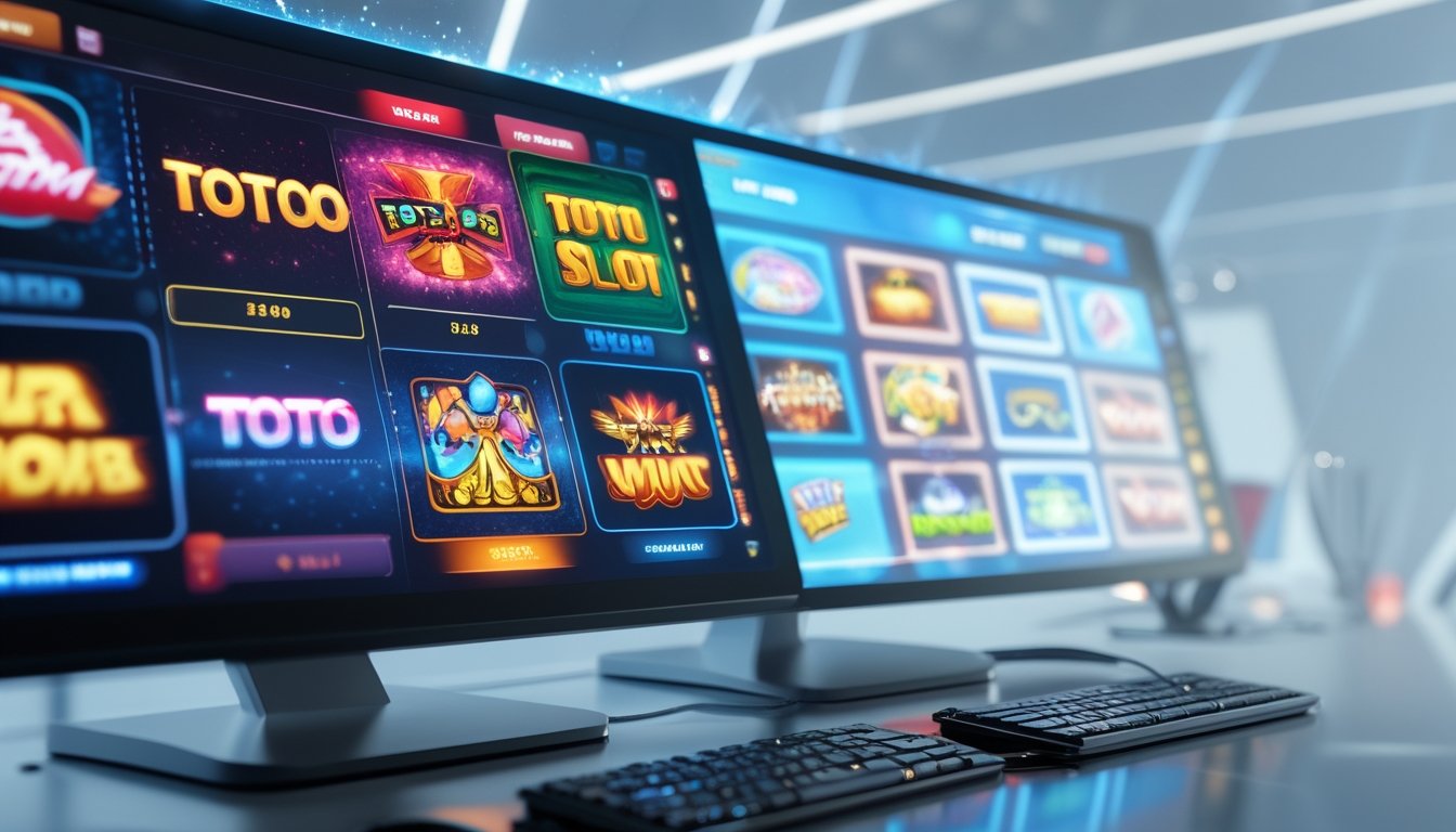 Tampilan layar digital yang menunjukkan mesin slot online berbeda dengan satu mesin slot yang menonjol di antara yang lain.