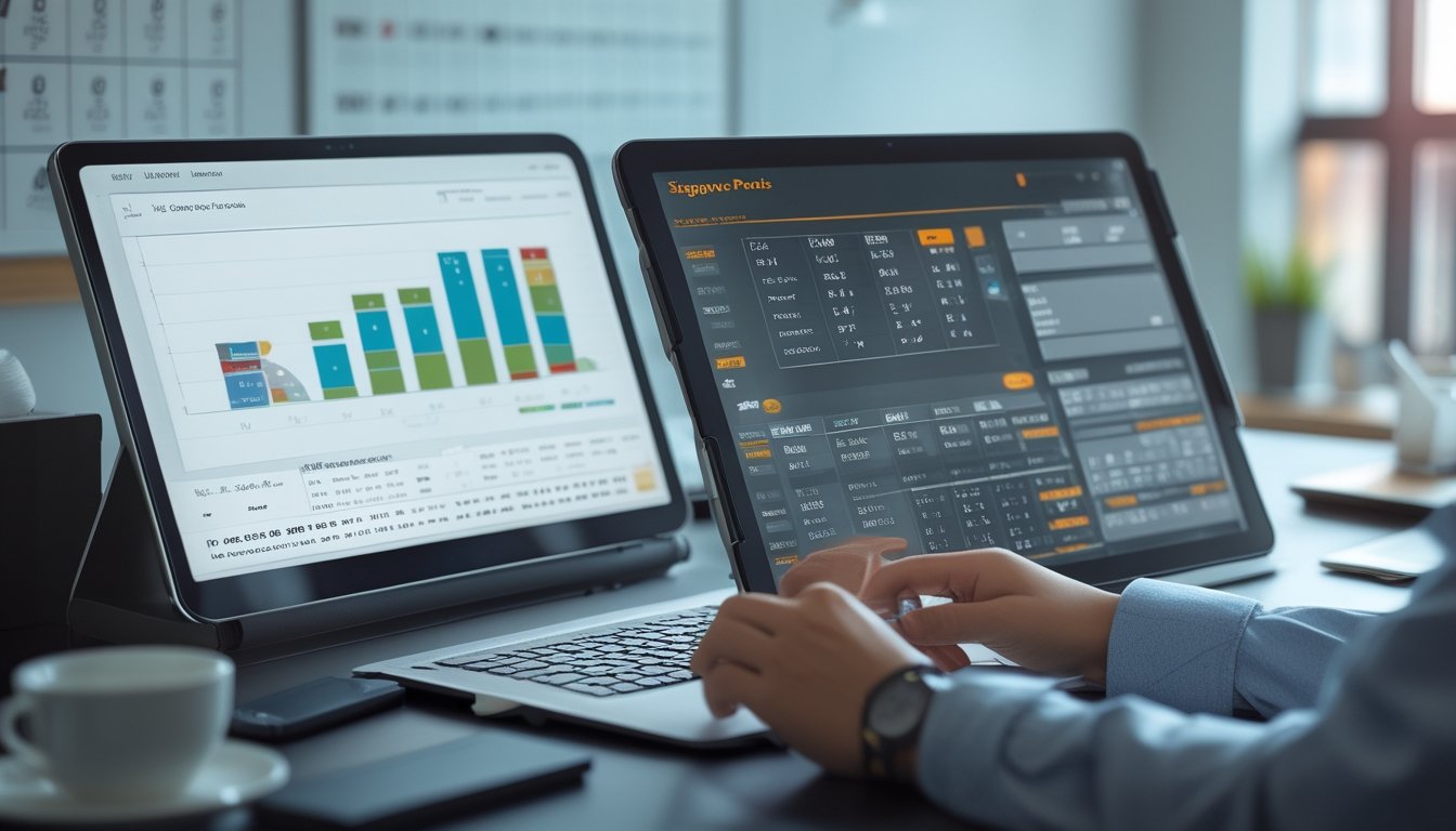 Meja kerja modern dengan perangkat digital menampilkan grafik dan angka prediksi togel Singapore untuk tahun 2026.