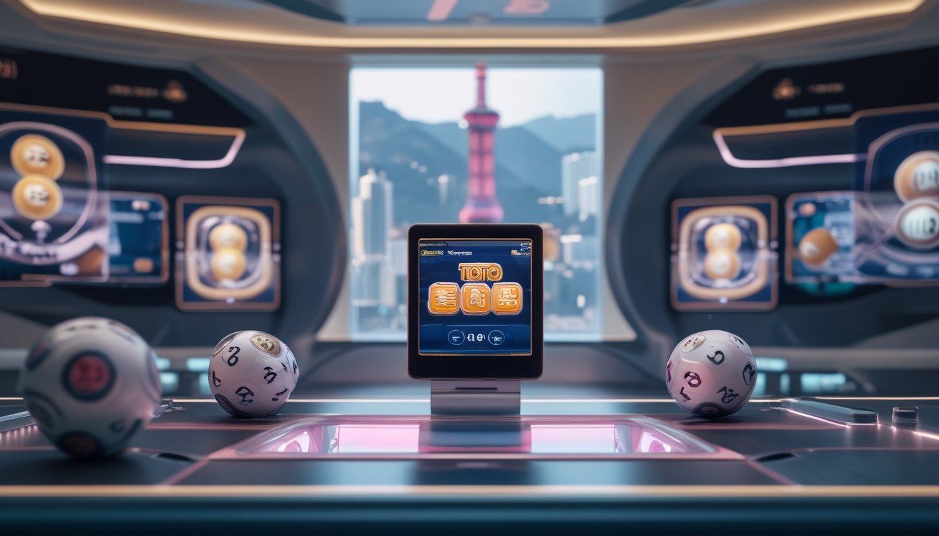 Suasana permainan Toto Macau 3D dengan latar kota Macau dan elemen digital permainan lotere.