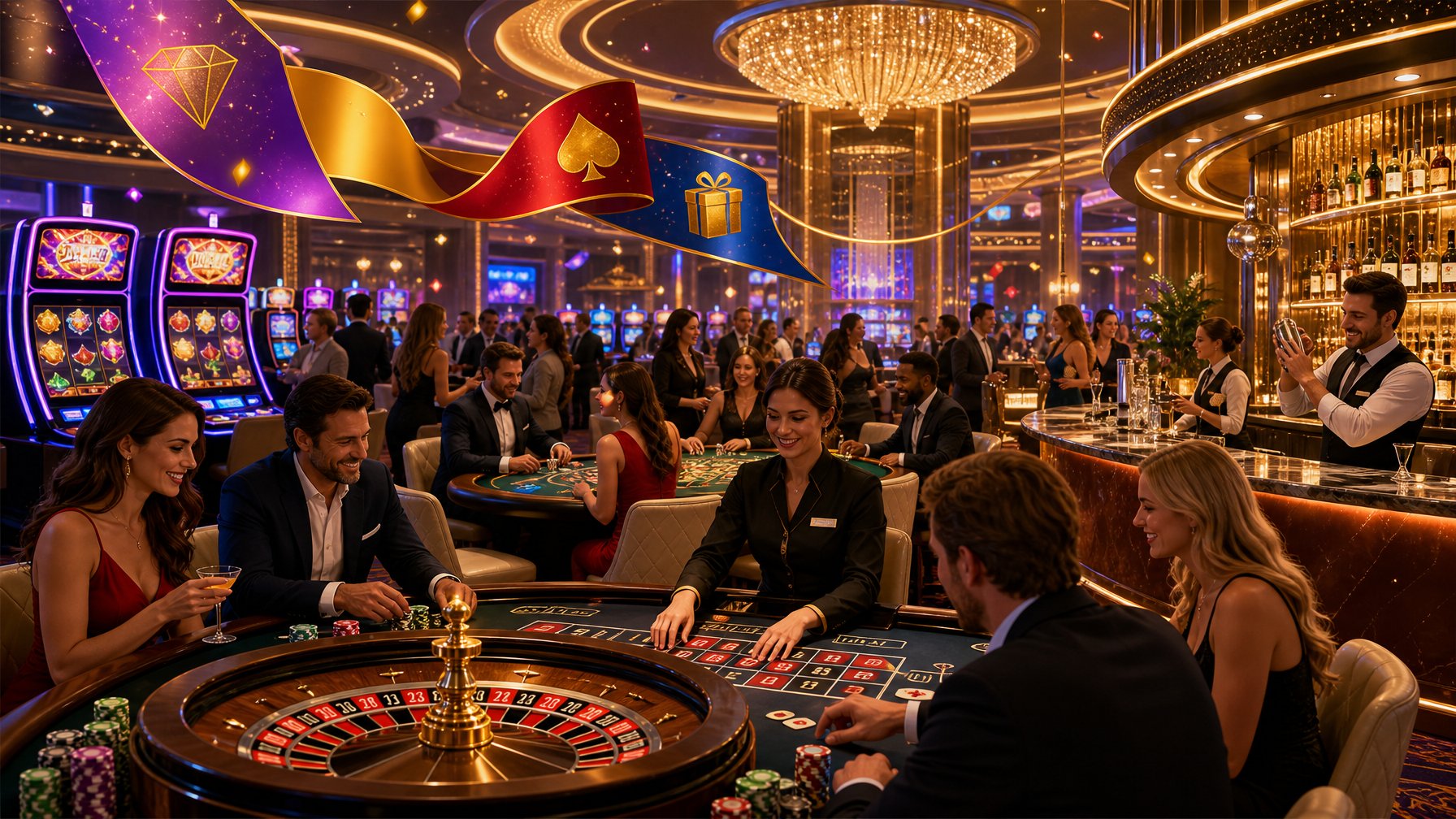 A Lively Casino Interior With People Playing Games And Enjoying The Atmosphere, Highlighting Excitement And Excitement.