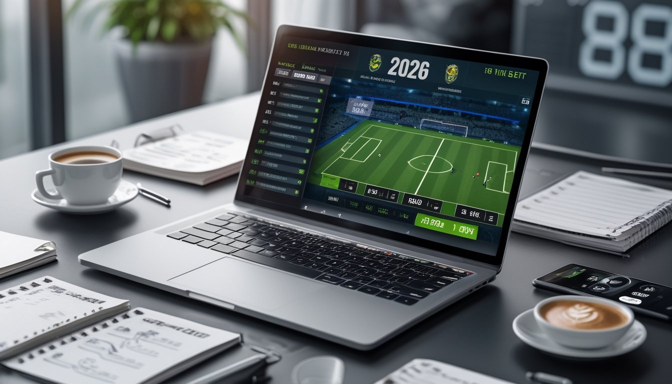 Seseorang sedang menggunakan laptop dengan tampilan situs judi bola online yang menampilkan statistik pertandingan sepak bola dan opsi taruhan over/under.