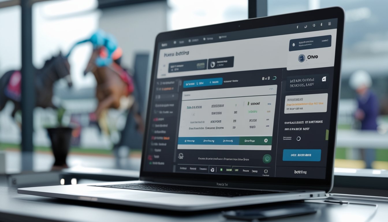 Seorang pria menggunakan laptop dan ponsel untuk memasang taruhan pacuan kuda secara online dengan metode pembayaran digital.