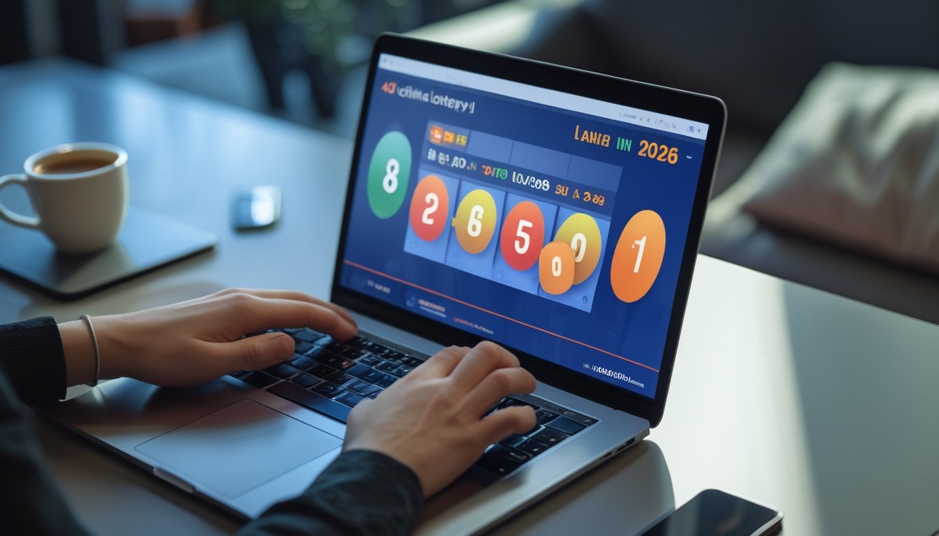 Seseorang menggunakan laptop di meja kerja dengan tampilan situs togel online di layar.