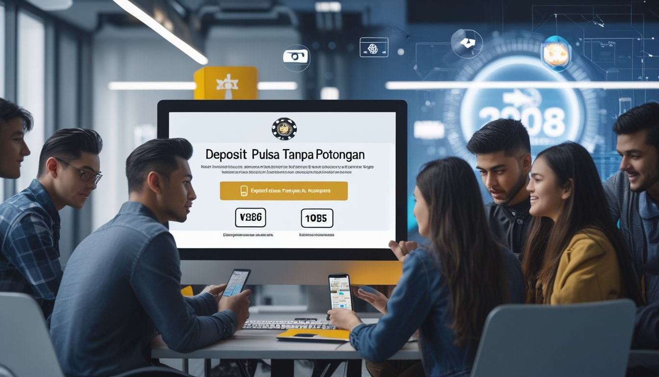 Sekelompok orang muda sedang menggunakan perangkat digital di kantor modern untuk memilih situs kasino online yang legal dan aman.