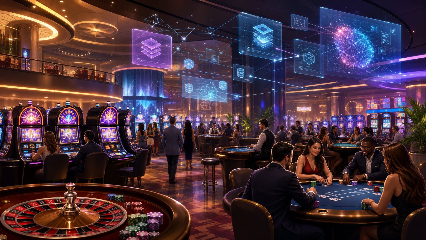 A Lively Casino Game Lobby With Multiple Gaming Stations And Players Engaging With Various Casino Games In A Modern Interior.