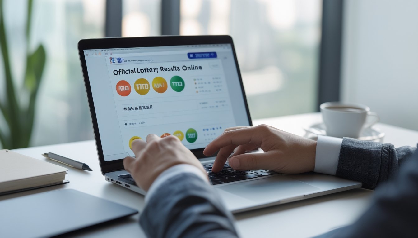 Seseorang sedang menggunakan laptop di meja kerja untuk memeriksa hasil resmi pengeluaran Toto Macau secara online.