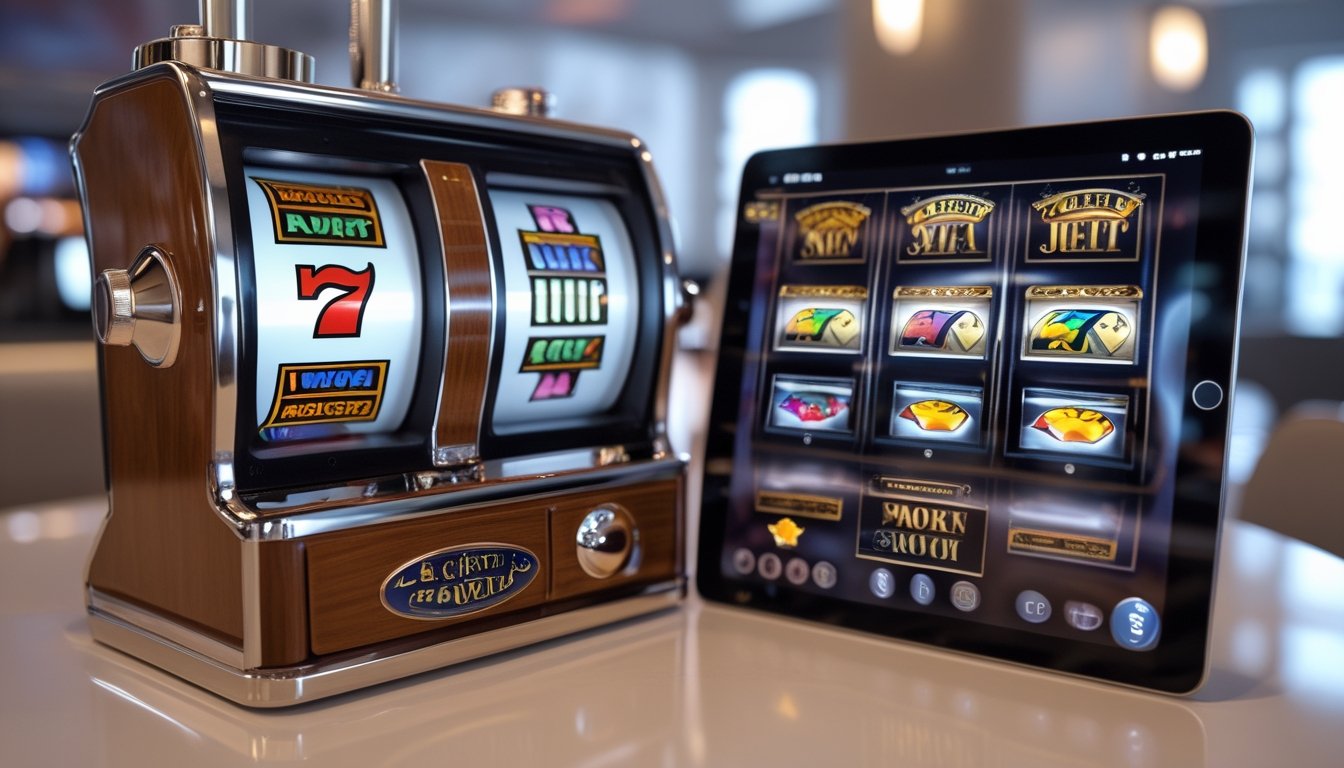 Perbandingan antara mesin slot klasik dengan mesin slot digital di lingkungan kasino.