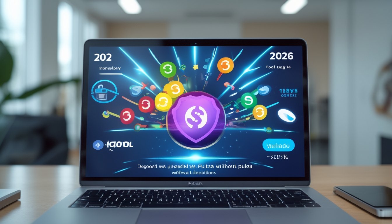 Seseorang menggunakan laptop atau ponsel untuk bermain togel online dengan tampilan angka dan simbol jackpot di layar.