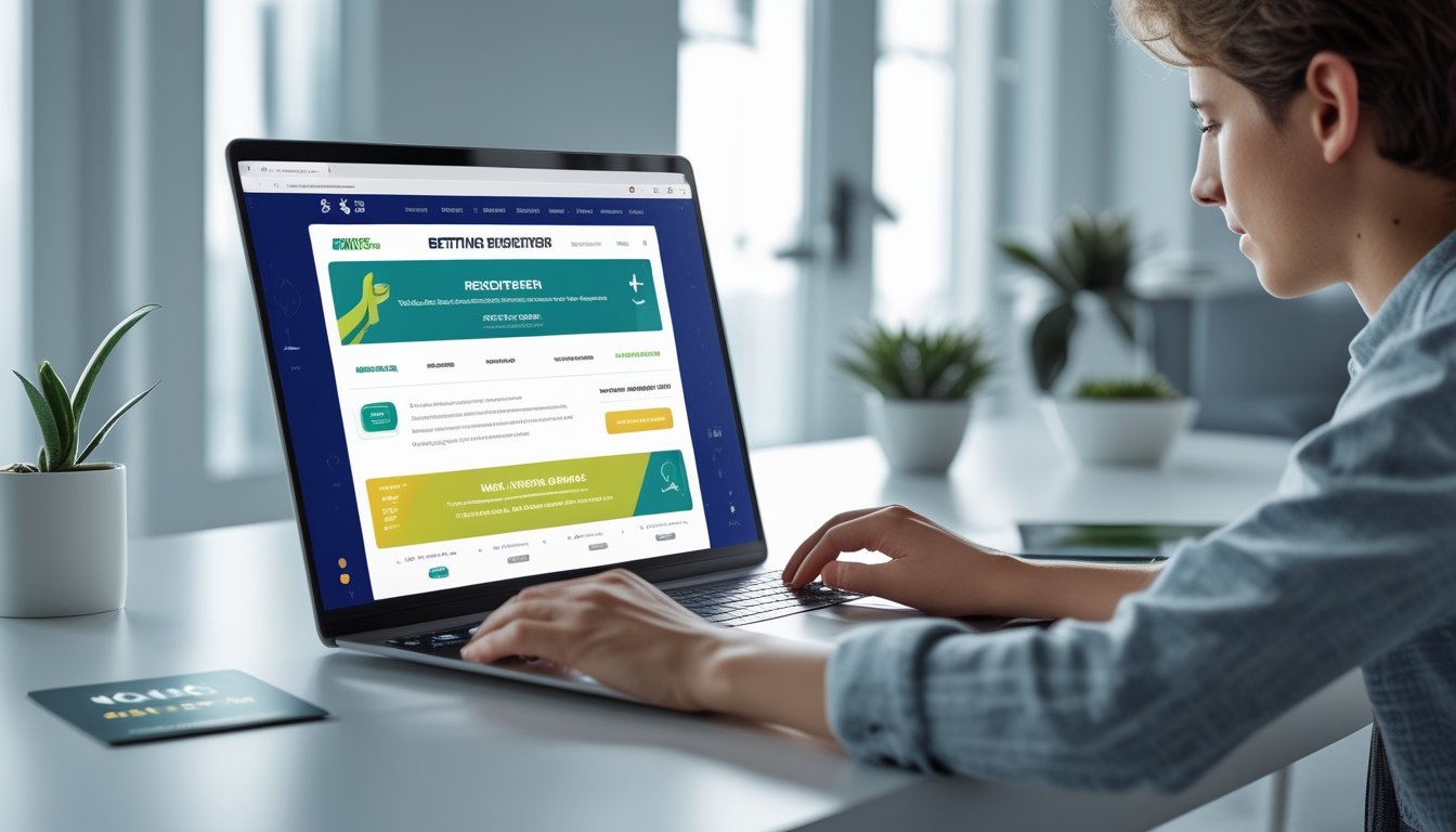 Seseorang duduk di depan laptop menggunakan situs taruhan olahraga online dengan suasana ruangan yang terang dan modern.