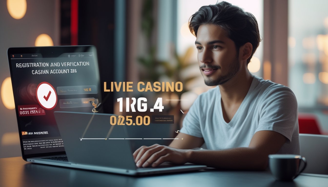 Seorang dewasa muda sedang menggunakan laptop di meja kerja yang rapi untuk mendaftar dan memverifikasi akun live casino dengan cepat.