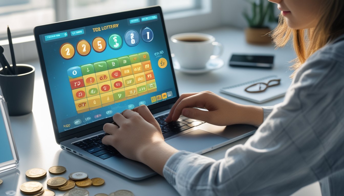 Seseorang sedang fokus menggunakan laptop di meja kerja di rumah, dengan uang sedikit di persahabatan, menunjukkan bermain togel online dengan modal kecil.
