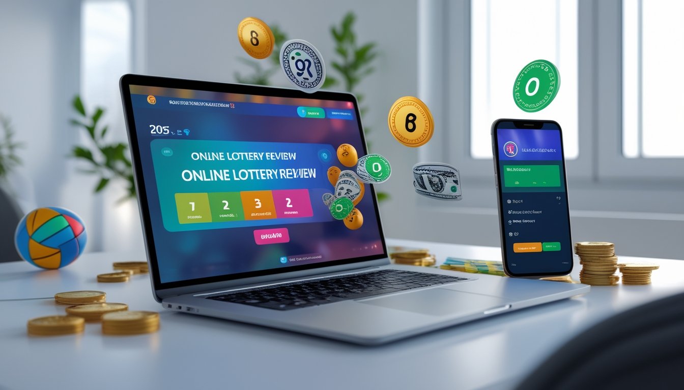 Sebuah ruang kerja modern dengan laptop yang menampilkan situs togel online, dikelilingi bola togel dan smartphone yang menunjukkan notifikasi transaksi cepat.