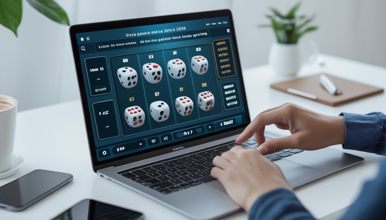 Seseorang menggunakan laptop dengan permainan Sicbo online terbuka, memilih opsi taruhan di meja digital.