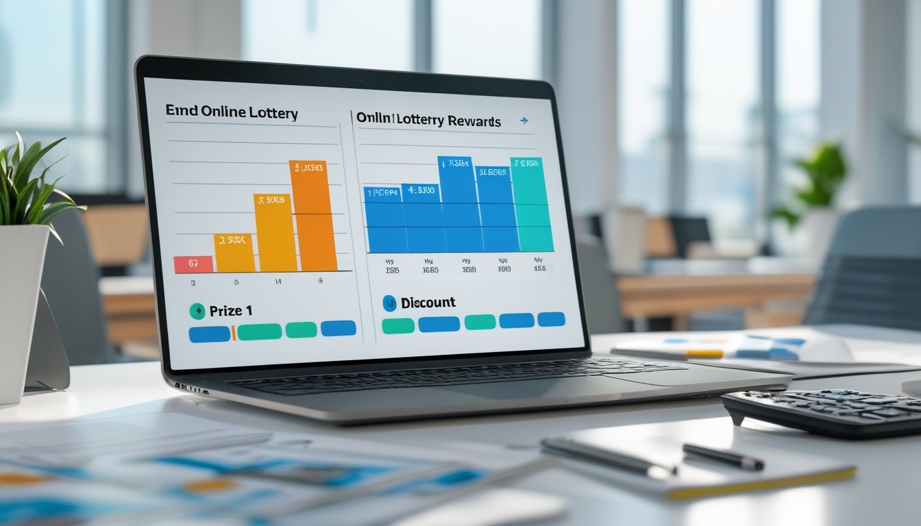 Seorang profesional sedang membandingkan data hadiah dan diskon togel online di depan laptop di ruang kantor yang terang dan rapi.