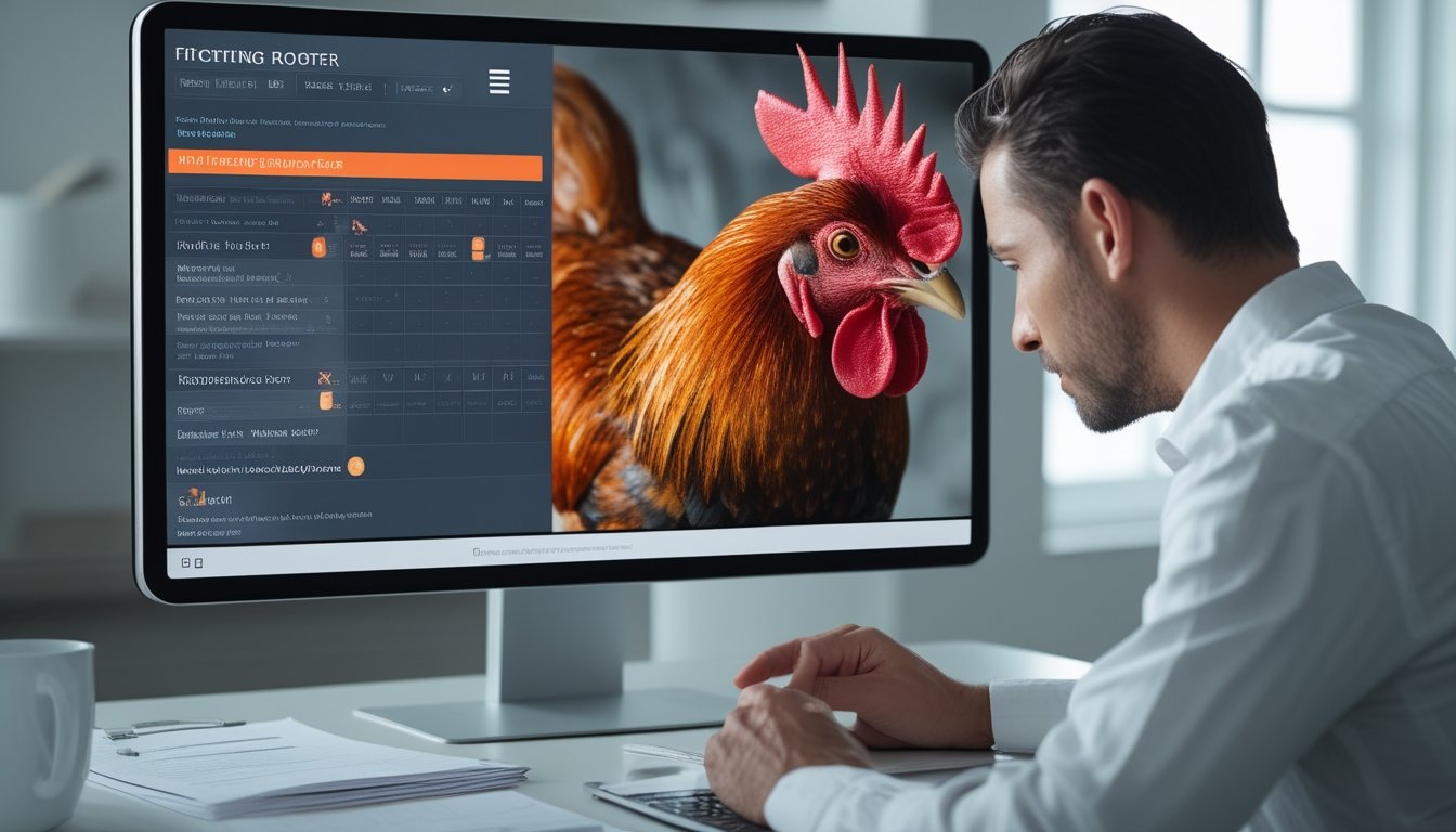 Seseorang menilai kualitas fisik ayam melalui layar komputer di ruangan modern.