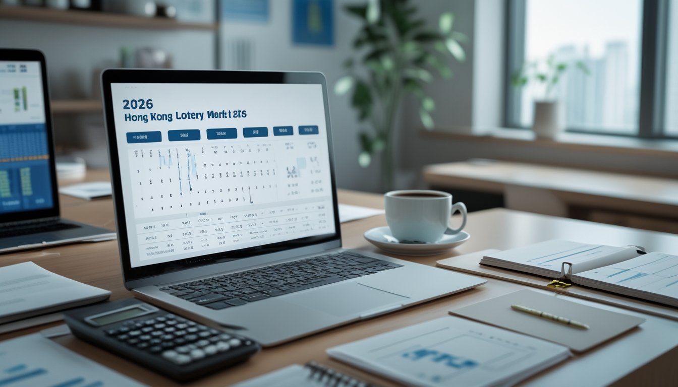 Seorang profesional bekerja di depan laptop dengan data angka dan grafik, dikelilingi alat tulis dan kopi, di ruang kantor yang rapi.