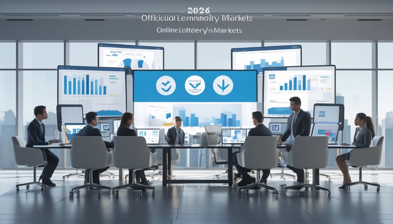 Sekelompok profesional bisnis sedang berdiskusi di kantor modern dengan perangkat digital yang menampilkan data pasar togel online resmi tahun 2026.