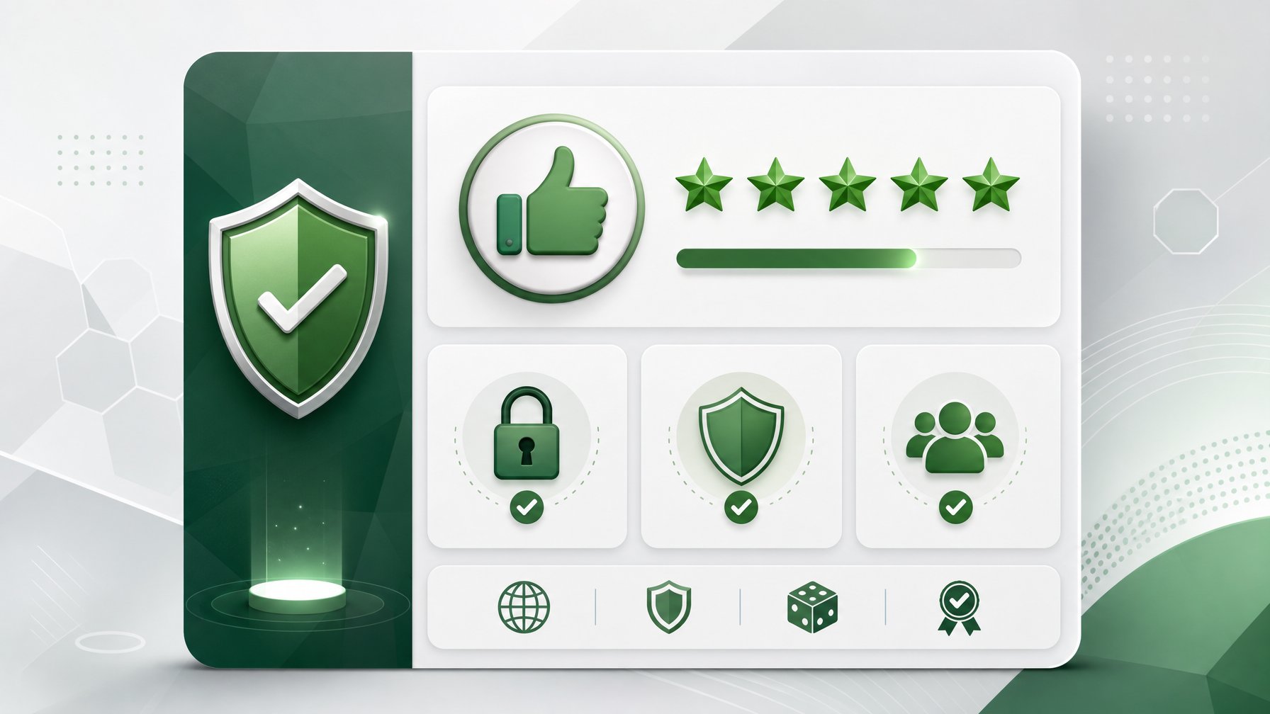 A Digital Dashboard Showing Icons For Security, Positive Feedback, And Star Ratings With Green And Neutral Colors Representing Trust And Reliability.