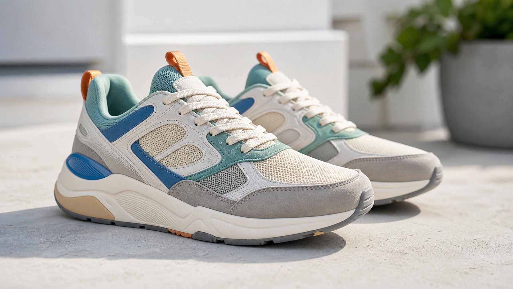 Sepasang sepatu New Balance Lifestyle terbaru diletakkan di atas permukaan bersih dengan pencahayaan alami, menonjolkan desain dan materialnya.