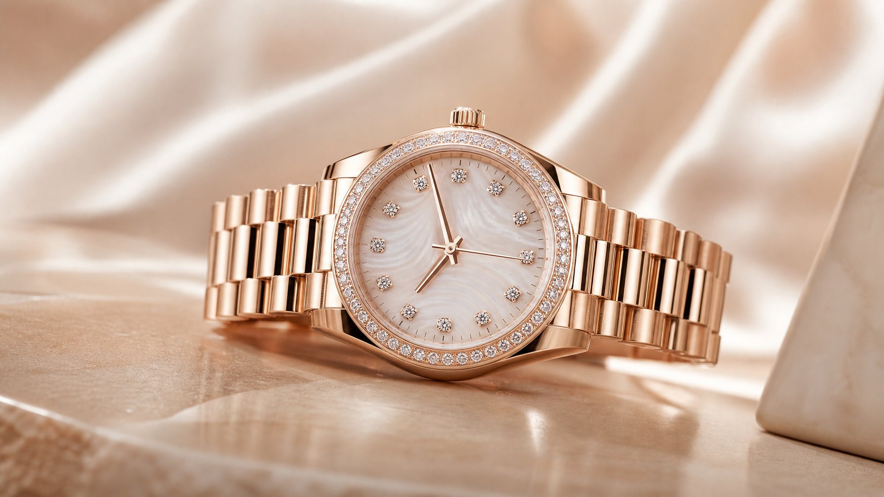 Jam tangan wanita Rolex terbaru tahun 2026 dengan desain elegan dan mewah ditampilkan di latar belakang sederhana.