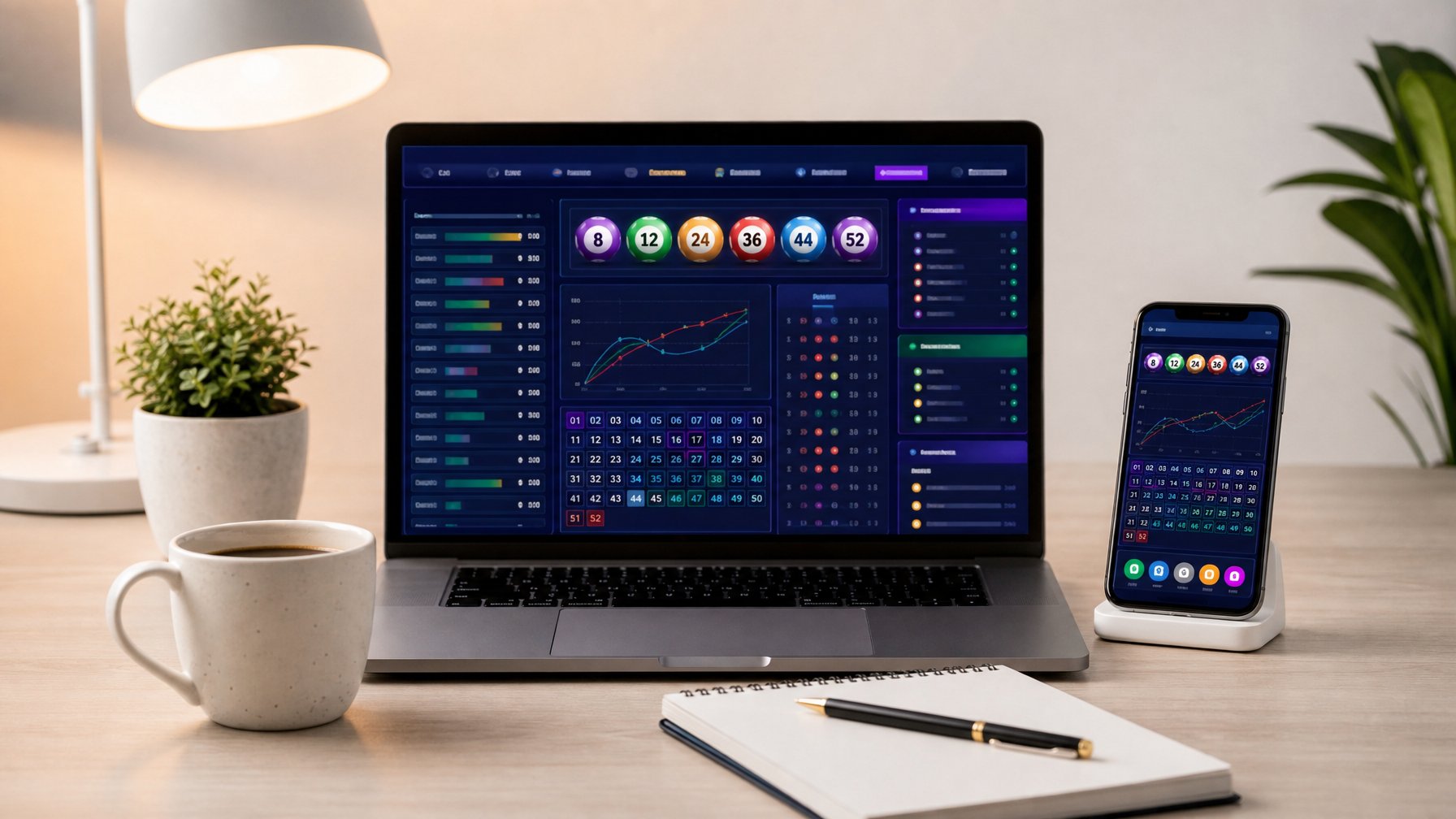 Seorang profesional menggunakan komputer dengan tampilan permainan togel Derby online di meja kerja yang rapi.