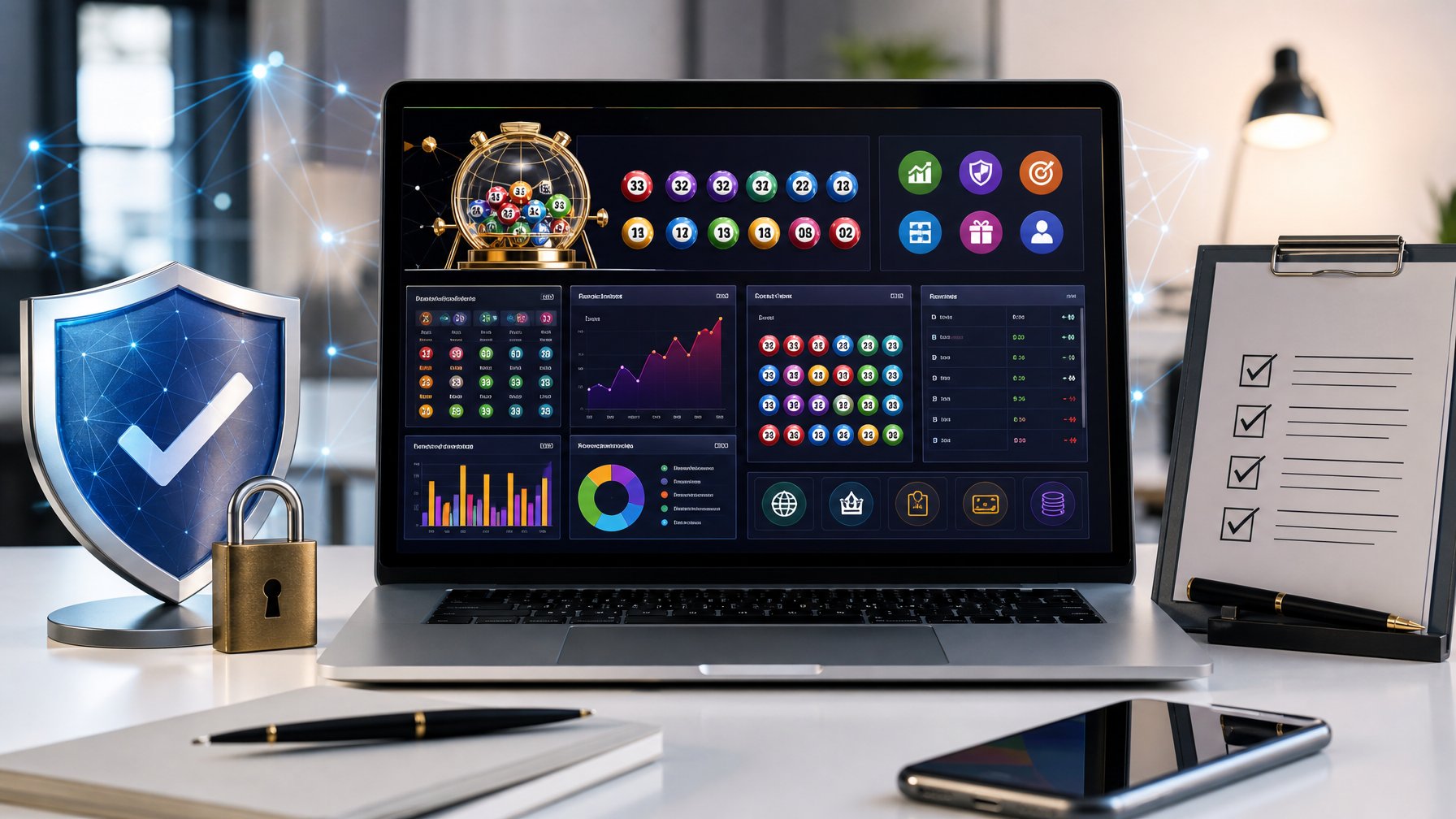 Seorang profesional menggunakan laptop di meja kerja dengan tampilan antarmuka platform togel online yang terpercaya dan fitur lengkap.